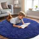 OLANLY Navy Blue Round Rugs for Bedroom - Machine Washable, 4x4 Feet Circle Area Rugs for Living Room, Soft and Fluffy Shaggy Carpet for Teen Girls and Boys, Dorms, Nursery Rooms, Home Decor Aesthetic