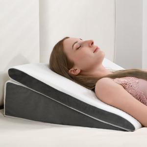 Vekkia 2PCS Wedge Pillow for Sleep Apnea,Wedge Pillow for Acid Reflux,Independent Memory Foam for Sleeping,Back Pain,Gerd,Heartburn,Snoring,Triangle Elevated Pillow for After Surgery/Leg/Neck (24''x22''x7.5'')