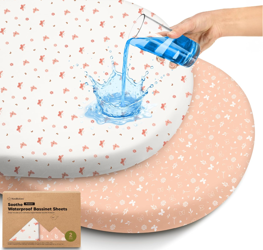2pk Waterproof Bassinet Sheets Girls, Boys, Cotton  33x17 Universal Bassinet Mattress Pad Protector Cover, Compatible with Graco, Baby Delight, Chicco, Halo Bassinest Swivel Sleeper Fitted (Sage)