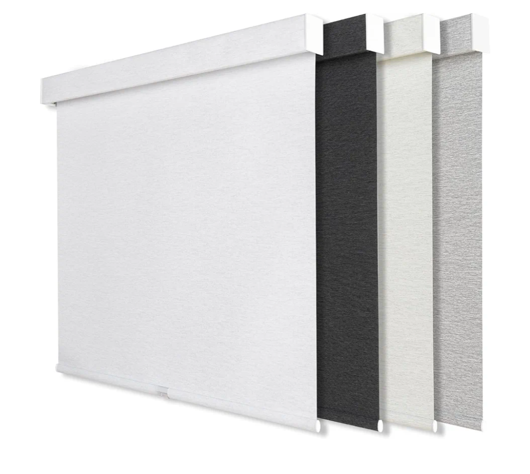 Cordless Blackout Roller Shades for Windows, Linen Texture Blinds with Valance, Pull Down Room Darkening Thermal Insulated UV Protection Shades for Home and Office (White, Custom Size)