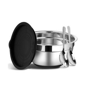 Stainless Steel Salad Bowl with Lid, Extra Large Metal Bowl with Serving Utensils for Preparing, Mixing, Marinating, and Serving with Anti-slip Bottom, Unbreakable Kitchen Bowls 7QT