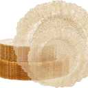 U-QE 60PCS Gold Plates for Party - Gold Plastic Plate Disposable&Reusable - Gold Glitter Heavy Duty Plastic Plates for Party&Wedding Including 30 Dinner 10" & 30 Dessert Plate 7"