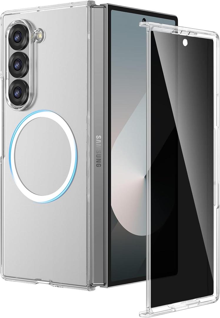 Ruky Galaxy Z Fold 6 Case Clear, with Privacy Screen Protector, Z Fold 6 Case [Compatible with MagSafe], Slim Thin Protective Full Body Phone Cover for Samsung Galaxy Z Fold 6 5G, Transparent