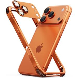 OATSBASF Bumper Case for iPhone 17 Pro Max, Compatible with Magnetic, Aluminum Frame Slim Design, Separate Metal Lens Protector, Shockproof Phone Cover 6.9 inch, Orange