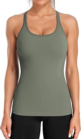 ATTRACO Ribbed Workout Tank Tops for Women with Built in Bra Tight Racerback Scoop Neck Athletic Top Size: XL