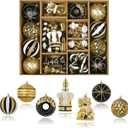 SHareconn 70pcs Christmas Balls Ornaments Set, Shatterproof Plastic Baubles for Xmas Tree Holiday Wedding Party Decorations with Hanging Strings, Black, White and Gold