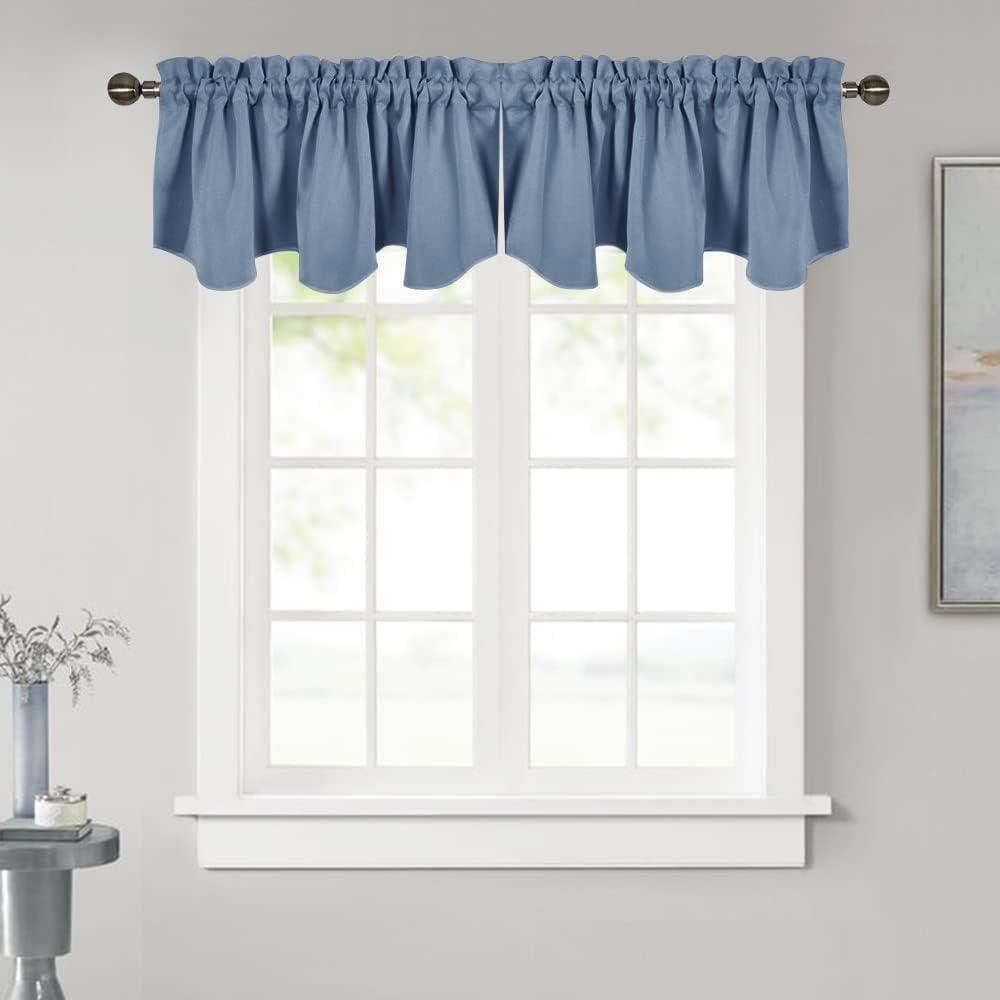 NICETOWN Valance for Small Window - Rod Pocket Short Blackout Curtain Valance Thermal Insulated Window Tiers for Kitchen/Loft/Office/Thanksgiving, 52" W x 18" L, 1 Panel, Stone Blue