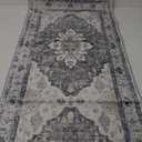 Area Rugs 2'x6' Washable Non-Slip, Floral Vintage Distress Print Pattern Medallion Carpet for Living Room Bedroom Dining Room, Light Gray Grey White