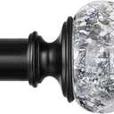  1 Inch Curtain Rods 742 in-120in Telescoping Single Drapery Rod, USFOOK Black Curtain Rods for Windows 69 to 140 Inches, Decorative Translucent Finials