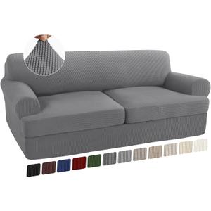 Turquoize 3 Piece T Cushion Sofa Slipcovers Stretch Couch Cover Furniture Covers with 2 Individual T Cushion Covers, Machine Washable (2 Cushion Sofa, Dove)