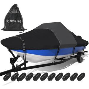 1600D+1200D Tearproof Center Console Boat Cover with 2" Wide Loops for Trailering and Mooring - Ultra Durable Waterproof Fits 16-18.5ft Center Console Boat, with Storage Bag