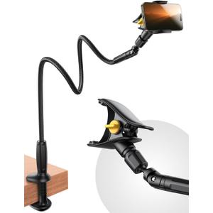 JOYROOM Gooseneck Phone Holder for Bed, [Upgrade Safety Lock] Flexible Long Arm Phone Stand, 720 Adjustable Desk Clamp Clip Phone Mount for iPhone 16 & All 4-7" Devices