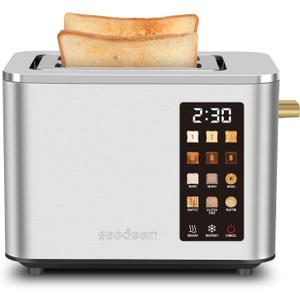 SEEDEEM Toaster 2 Slice, Touch Control Screen, Smart Stainless Toaster, 6 Shade Setting, 6 Bread Selection, Countdown, Removable Crumb Tray, 900W, Silver Metallic (9.4*6.3*7.3)