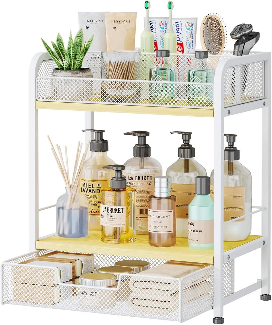 Consumest Bathroom Countertop Organizer with Drawer - Bathroom Counter Shelf for Vanity, Bedroom, Kitchen Storage