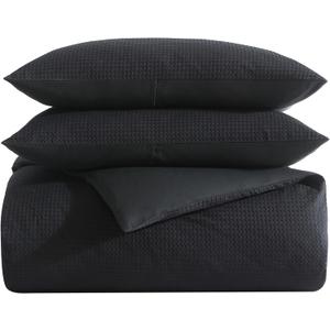 Vera Wang - Queen Comforter Set, Luxury Cotton Bedding Set with Matching Shams, Chic Room Essentials (Waffle Pique Black, Queen)