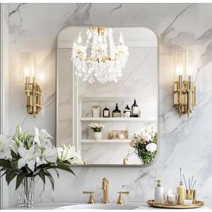 MZON 24x32Inch Brushed Nickel Bathroom Mirror, Rectangle Wall Mounted Mirror for Bathroom or Entryway, Anti-Rust Frame & Tempered Glass, Hangs Horizontally/Vertically - Farmhouse or Bathroom Decor