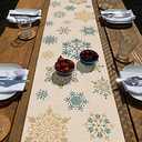 Seliem Winter Snowflakes Table Runner, Gold Blue Tabletop Scarf Home Kitchen Christmas Holiday Decor Sign, Seasonal Farmhouse Rustic Burlap Dining Decorations Party Supplies 13 x 36 Inch 2 prs
