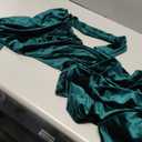 Vakkest Women Off The Shoulder Formal Dresses Long Sleeve Evening Party Velvet Maxi Dress High Split Cocktail Gowns Green, S