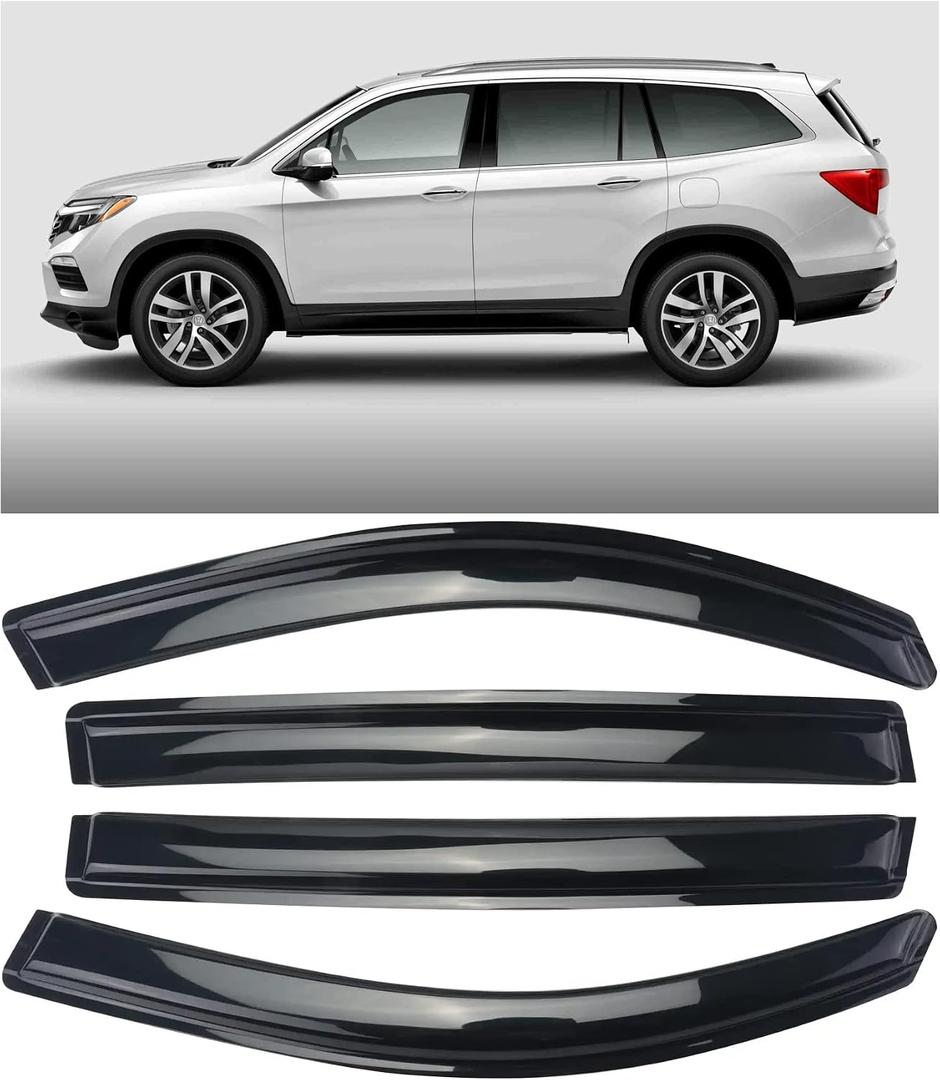 DYRDINSHOW Window Vent Visor Deflectors Rain Guards Fit 2016 2017 2018 2019 2020 2021 Honda Pilot,4Pcs Smoke Black Tinted Tape-On Side Window Visor
