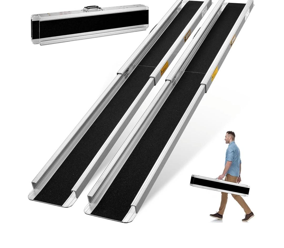 7FT Portable Wheelchair Ramp, 84"L x 7.2"W Aluminum Ramps for Wheelchairs for Home, 1200LBS Capacity Telescopic Non-Skid Threshold Handicap Wheel Chair Ramp for Doorways, Stairs, Steps, 2 Pack