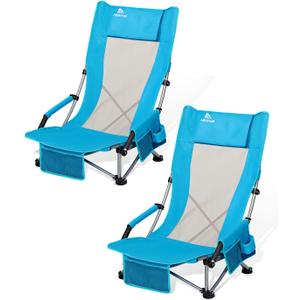 Abahub Beach Chair Low/High Back Lightweight Portable Outdoor Camping Chair, high-2 pack