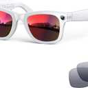 AI Smart Glasses with Camera,8MP 2K HD Camera Glasses,AI Voice Control,Photo Recognition and Translation,Smart Sunglasses with Bluetooth Call,IP67 Waterproof for Driving,Outdoor,Men,Women,+2 Lenses. (Red Lenses/White)