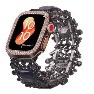 VIIVY VIYIV Bling Band with Case Compatible with Apple Watch Bands Series 9 8 7 SE 45mm 44mm 40mm 38mm 41mm 42mm for Women, Smart Watch Bracelet Straps with Starlight Cover, Dressy Cute Elastic