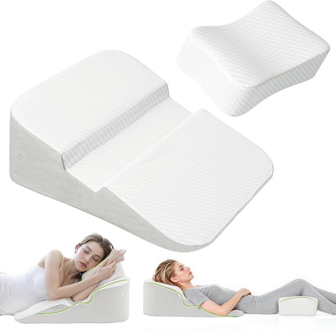 Side Sleeper Pillows for Adults,2PCS Bed Wedge Pillow Set for Sleep,Contoured Support Pillows,Support Shoulder Relief,Ergonomic Shoulder Pillow for Side Sleepers,Removable and Clean