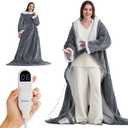 Bedsure Wearable Heated Blanket with Foot Pocket - Electric Snuggle Blanket for Adult with Sleeves, Winter Gifts for Mom Women Girlfriend, Warm Sherpa Heating Throw, Auto Shut Off, 50 x 71+18", Grey