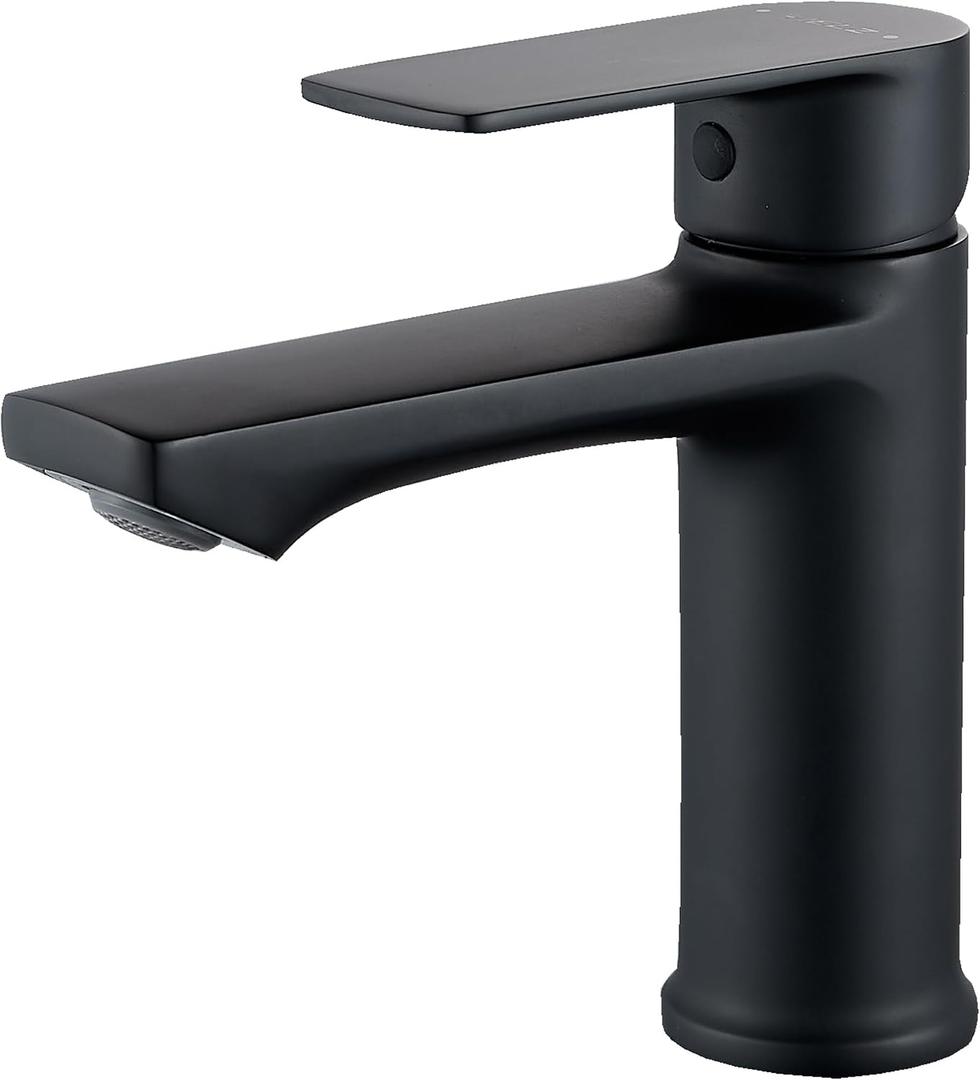 BELZ Bathroom Faucet Matte Black, Tool-Free Modern Single Handle Sink Faucet, Anti-Peeling Single Hole Vanity Faucet, Pre-Installed 24" Lines, Faucet Only
