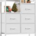 Furnulem 5 Drawer White Dressers for Bedroom 2 Tier Shelf Storage Small Fabric Dresser for Closet Sturdy Metal Frame Modern Style Storage Cabinets Organization Units for Hallway Rooms