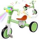 Toddler Balance Bike for Boys Girls, Tricycle for Toddlers 1-5 Year Olds, Toddler Tricycle with Light & Music Front, Kids Bicycle with Removable Pedal, Birthday Gifts for 1 2 3 4 5 Year (Green)