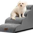 COZY KISS Dog Stairs for Small Dogs 19.7" H, Curved Dog Step for Puppy, Older or Cat, Medium Pet Ramp for Sofa, Couch or Bed, Ladder with High Density Foam, 4 Step, 15.7x28.3x19.7 inch, Grey