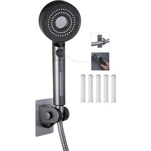 Umyder RV Handheld Shower Head with Hose and Cotton Filter,5 Mode Spray High Pressure Shower Head with On/Off Switch for Water Saving,No Drilling Wall Mount Shower Holder and Adhesive Hose Guide Ring
