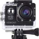 VEMONT Action Camera, 1080P 12MP Sports Camera Full HD 2.0 Inch Action Cam 30m/98ft Underwater Waterproof Snorkel surf Camera with Wide-Angle Lens and Mounting Accessories Kit (Black)