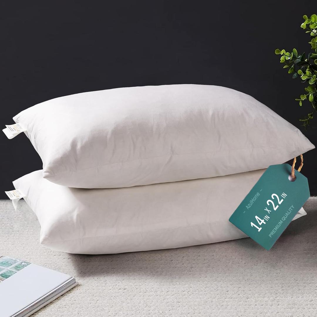 14 x 22 Throw Pillow Inserts (Pack of 2, White), Indoor Decorative Pillows Lightweight Soft Fillers, Bed and Couch Pillows, Rectangular Throw Pillow Inserts, Lumbar Support Pillow Insert