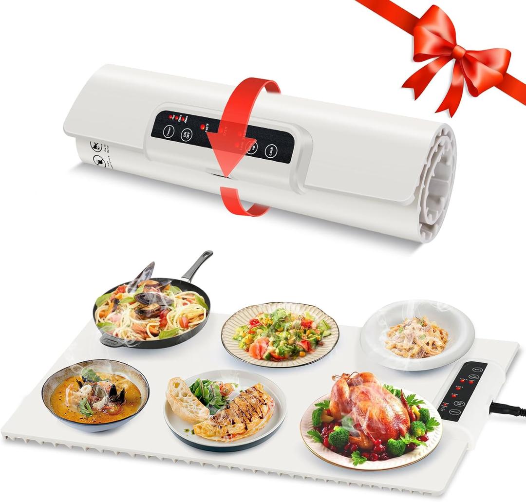 Warming Mat for Food - Full Surface Heating Food Warmer Mat with 3 Temperature Settings, Rollable & Portable, Auto Shut-Off - Electric Warming Tray for Gatherings,Parties,Everyday Use