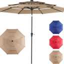 NEWBULIG 10ft Solar Patio Umbrella with 32 LED Lights, Table Market Umbrella with Tilt Adjustment & Crank Lift, Outdoor Sun Umbrella for Garden, Deck, Backyard, Pool and Beach