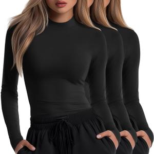 Neer 3 Pack Women's Underscrubs Long Sleeve Shirts Mock Turtleneck Slim Fit Scrub Top Basic Tee Undershirt for Nurse (Large, Black, Black, Black)