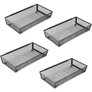 Silverware Organizer Mesh Cutlery silverware Tray for DrawerTool tray organizer, Utensil Flatware Tableware Organizer for Kitchen, Office, with Non-slip, Fits Standard Drawer,(6x12 IN) 4PCS,Black