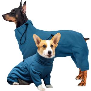 ROZKITCH Fleece Full Body Dog Suit, Pet Windproof Warm Cold Weather Jacket Vest Cozy Jumpsuit Apparel Outfit Clothes for Small Medium Large Dog Walking Sleep M (M(Back Length:18"), Turquoise)