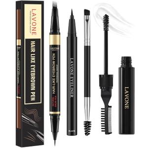 Eyebrow Pencil Kit, with Microblading Eyebrow Pen, Eyebrow Gel, Eyeliner, Eyebrow Brush, Eyebrow Pencils for Women, Waterproof, Smudge Proof, Long Lasting Makeup Formula - Dark Coffee