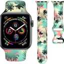 Summer Watch Band Tropical Palm Tree Sea Turtle Smartwatch Bands Wristband Compatible with Watch 38mm 40mm 41mm Soft Silicone Strap Replacement for Series 8/7/6/5/4/3/2/1/SE