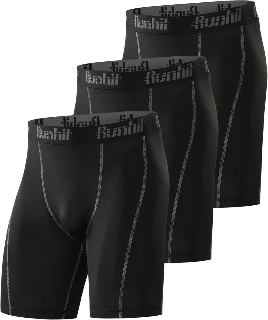 Runhit Compression Shorts Men Underwear Spandex Running Shorts Workout Athleticm 3X-Large, 3 Pack: Black Grey 