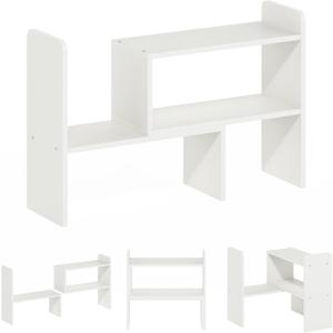 Furinno Classic Desk Top Organizer Bookshelf, White (23.7-Inch Adjustable)