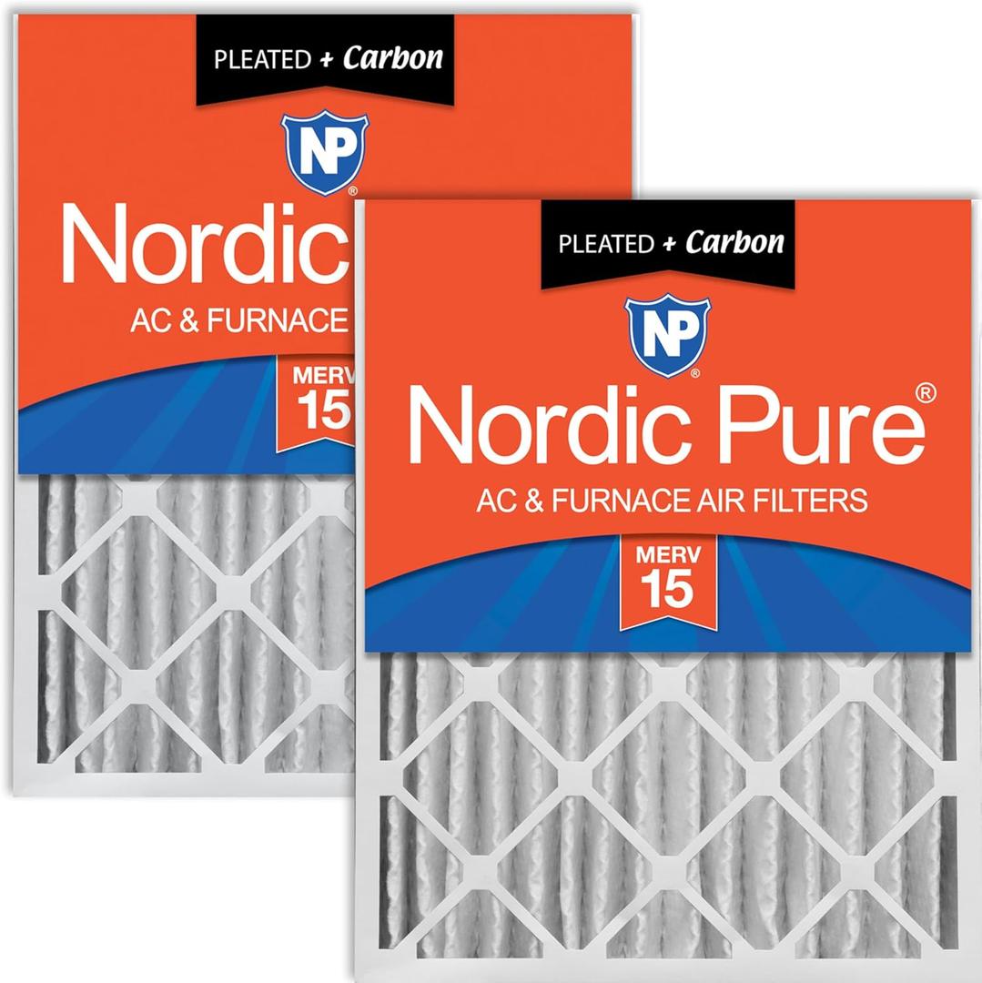 Nordic Pure 16x25x4 (15_1/2 x 24_1/2 x 3_5/8) Pleated Air Filters MERV 15 Plus Carbon 2 Pack