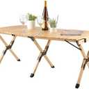 Foldable Camping Table - 4ft Roll-Up Portable Picnic Table with Carry Bag - Indoor/Outdoor Low Height Travel, Party, or Beach Table by Wakeman Outdoors (Natural Wood)