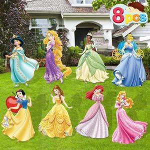 8Pack Princess Yard Signs for Birthday Party Supplies, 3.7Inch High Princess Party Yard Sign Outdoor Garden Decor, Princess Birthday Party Decorations for Girls