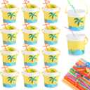 Yaomiao 32 oz Plastic Cocktail Buckets for Drinks with 100 Colorful Straws Portable Drink Buckets for Parties Reusable Punch Bowls for Summer Beach Bar Kitchen (12 Pcs)