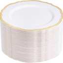 Hioasis 60pcs Plastic Plates - White & Gold Trim - 10.25 inch Disposable Dinner Plates Perfect for Wedding & Party (10.25inch, White and Gold)